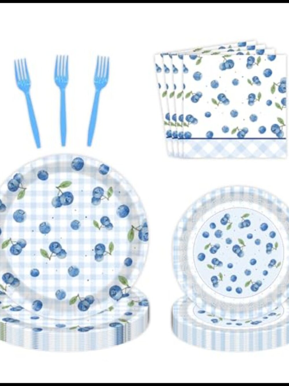 96 Pc Blueberry Party Tableware Set Disposable Plates Napkins Forks Serve 24